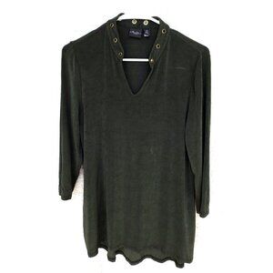 Travelers by Chico's S (0) Olive green tunic 3/4 sleeve grommets V-neck Slinky